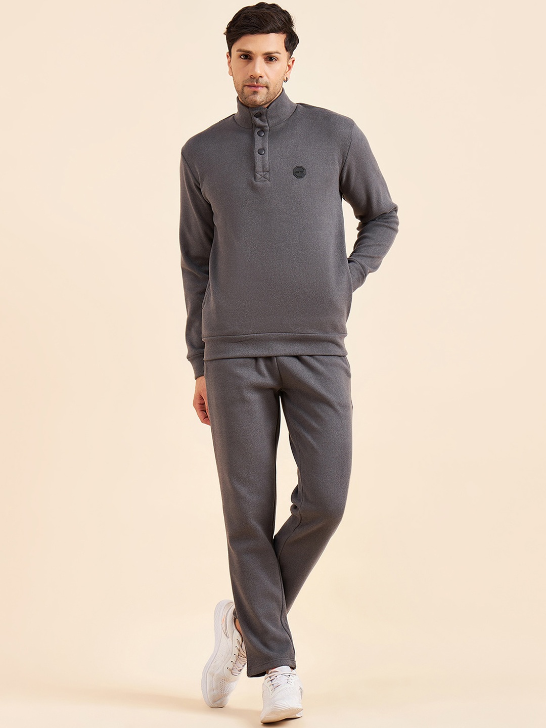 

Sweet Dreams Mock Collar Velour Sweatshirt & Track Pants, Grey