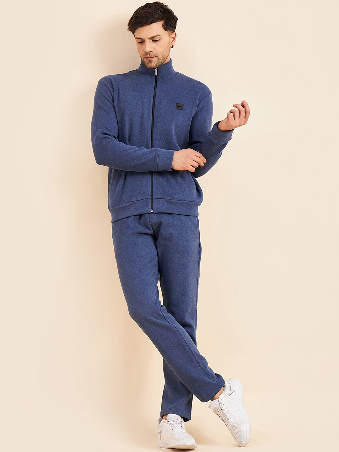

Sweet Dreams Mock Collar Velour Sweatshirt & Track Pants, Navy blue