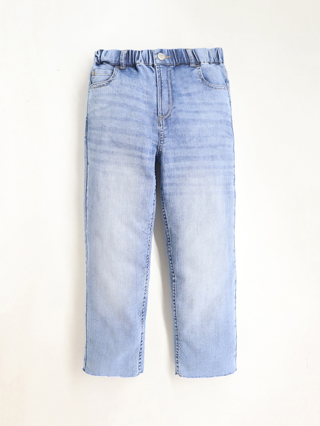 

Cherry Crumble Kids Mid Rise Straight Fit Heavy Fade Clean Look Cotton Jeans, Blue