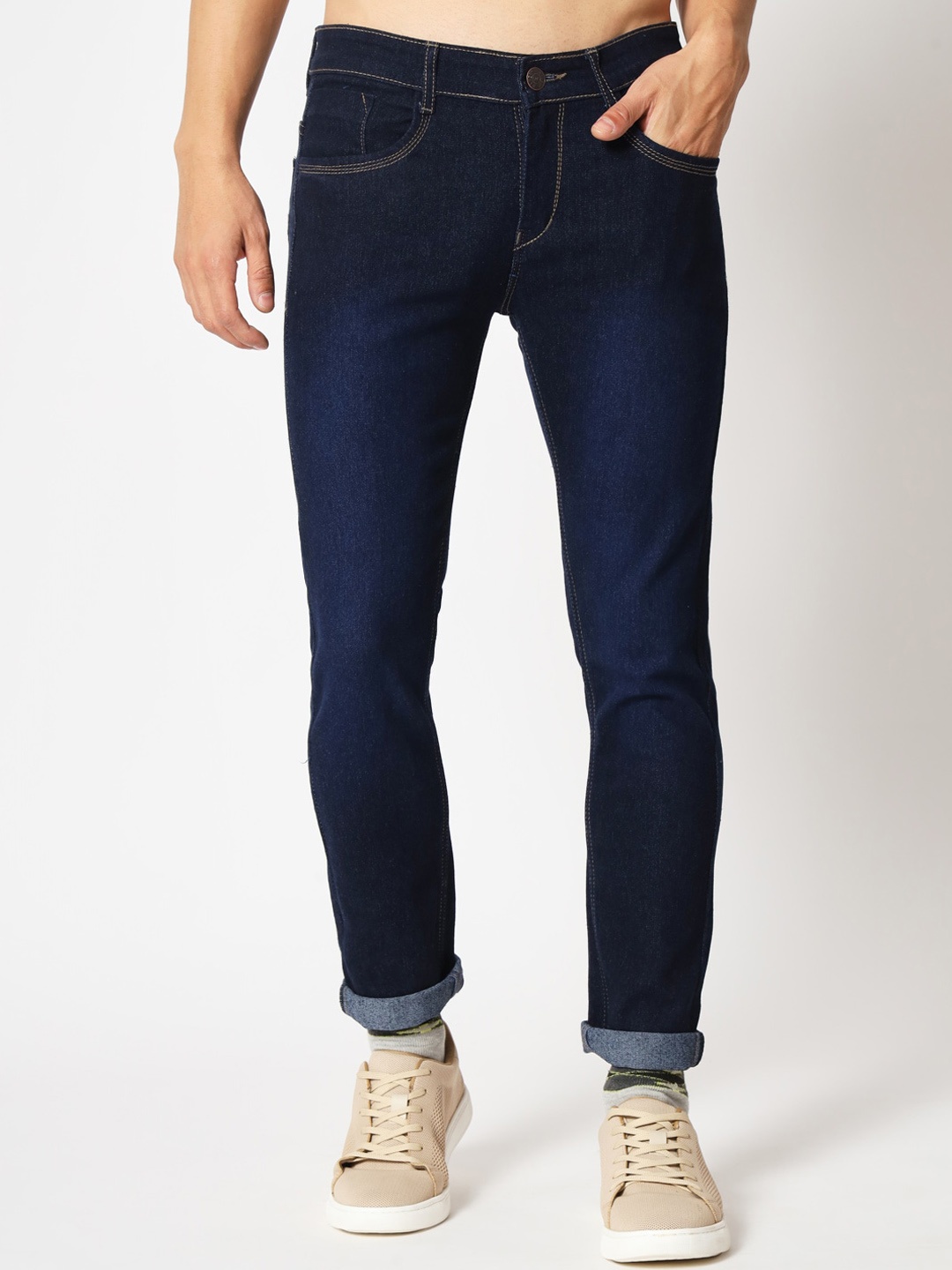 

RAGZO Men Mid Rise Slim Fit Clean Look Stretchable Jeans, Blue