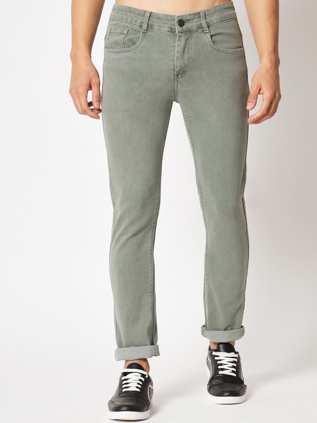 

RAGZO Men Mid Rise Slim Fit Clean Look Stretchable Jeans, Green