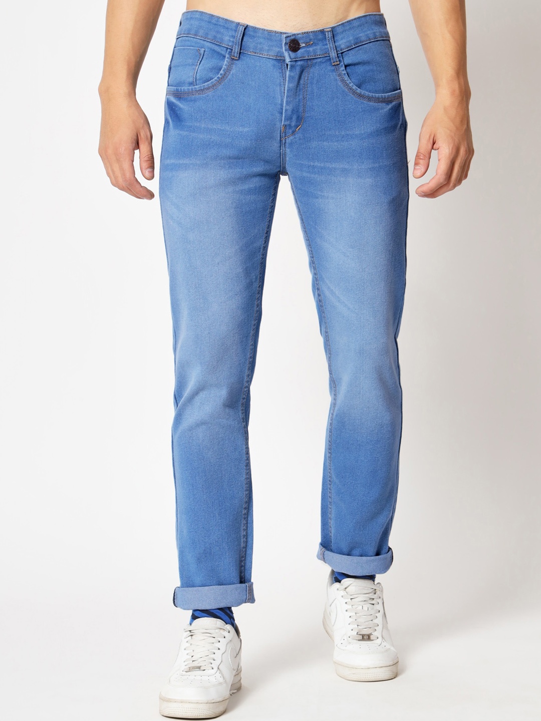 RAGZO Men Mid Rise Slim Fit Clean Look Heavy Fade Stretchable Jeans, Blue