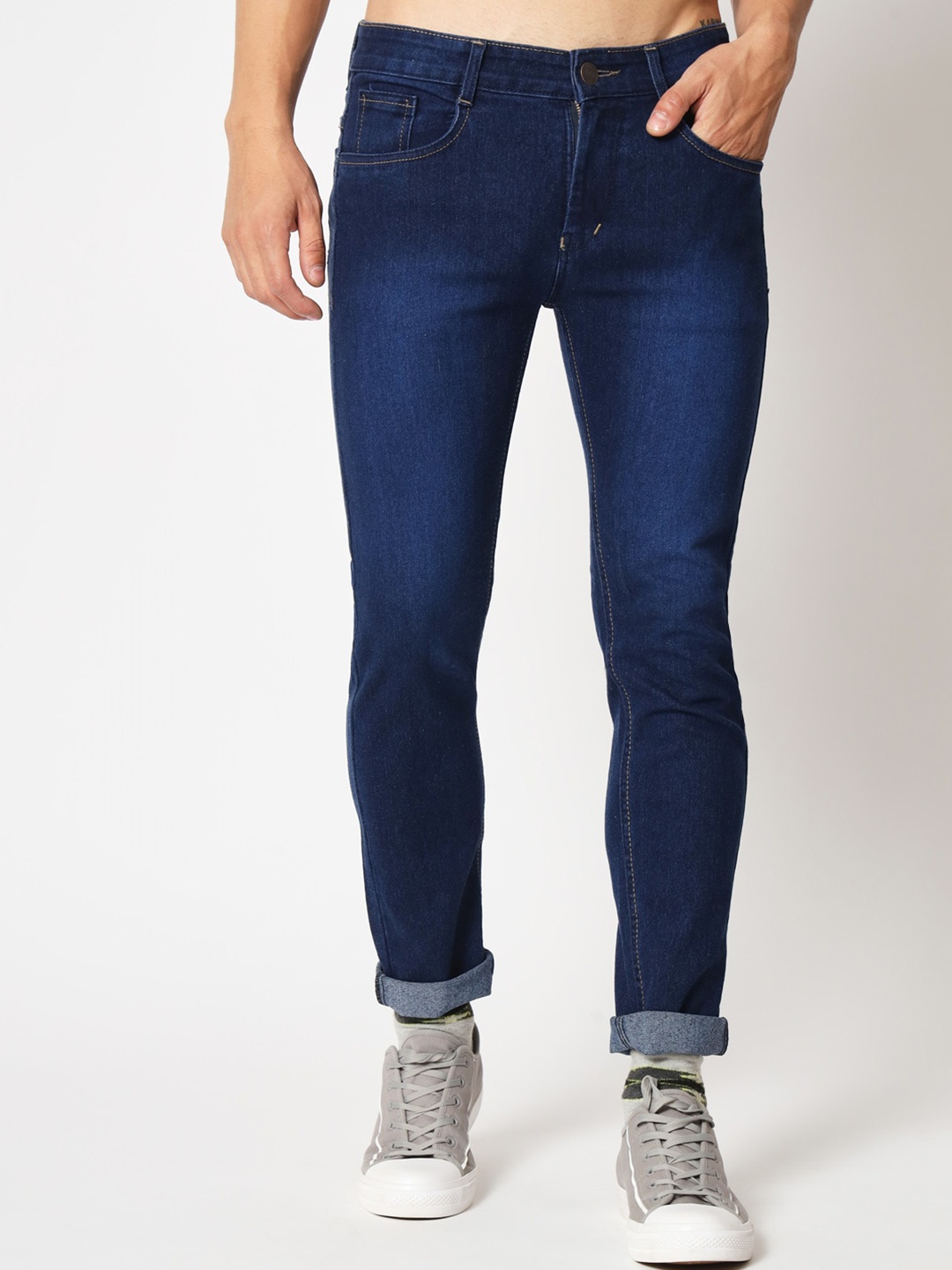 

RAGZO Men Mid Rise Slim Fit Clean Look Light Fade Stretchable Jeans, Blue