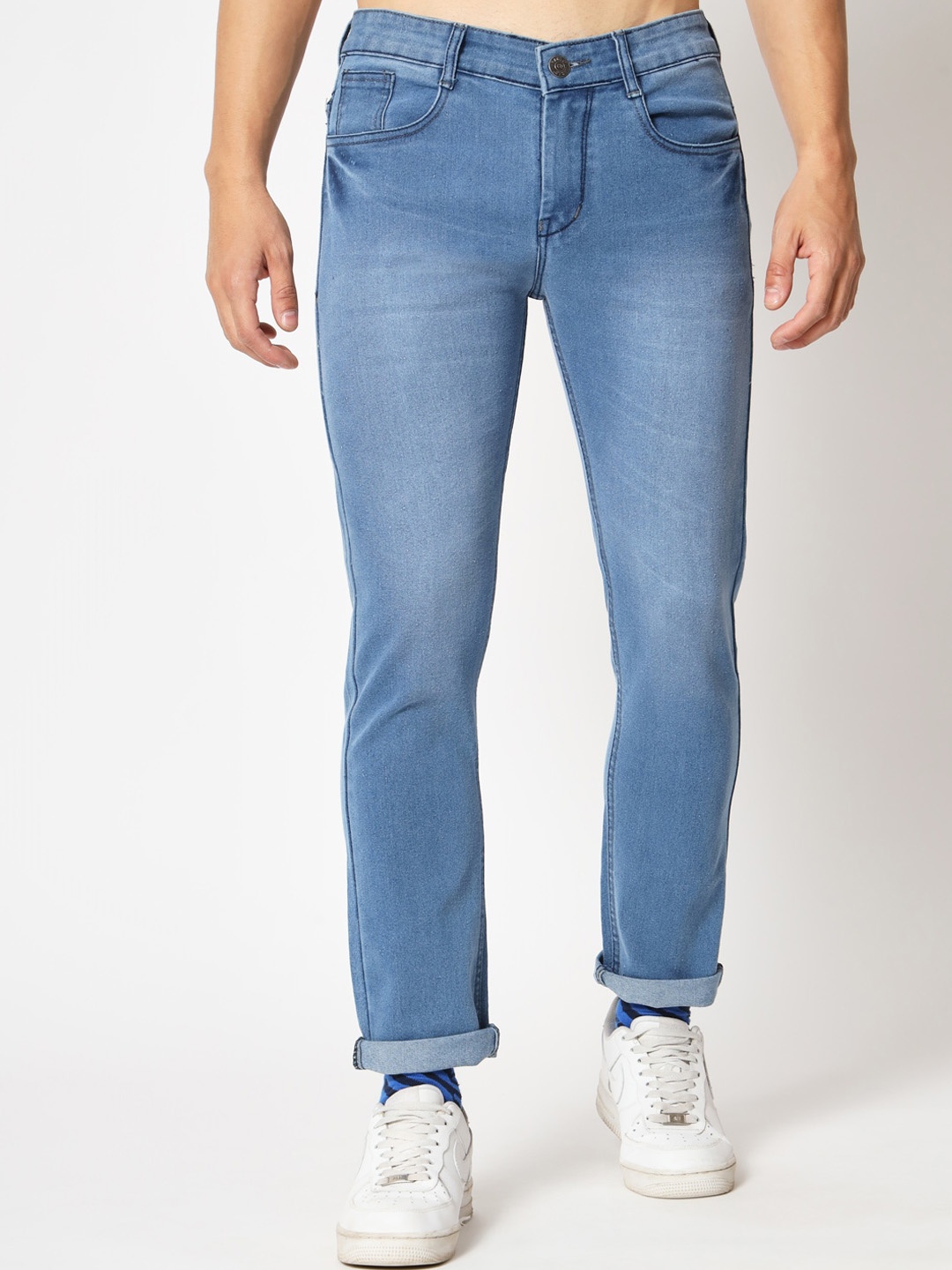 RAGZO Men Mid Rise Slim Fit Clean Look Light Fade Stretchable Jeans, Blue