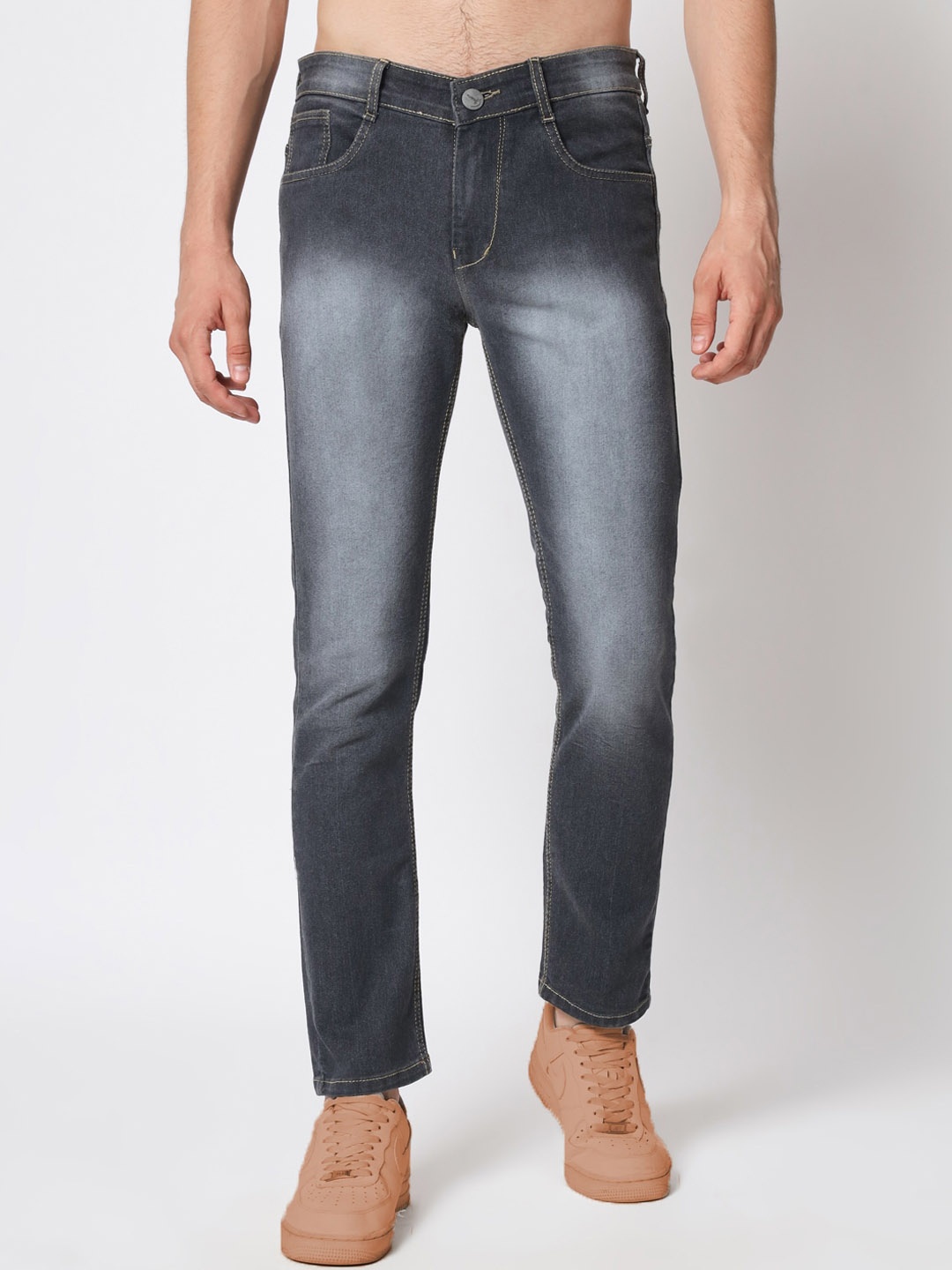 

RAGZO Men Mid Rise Slim Fit Clean Look Heavy Fade Stretchable Jeans, Grey