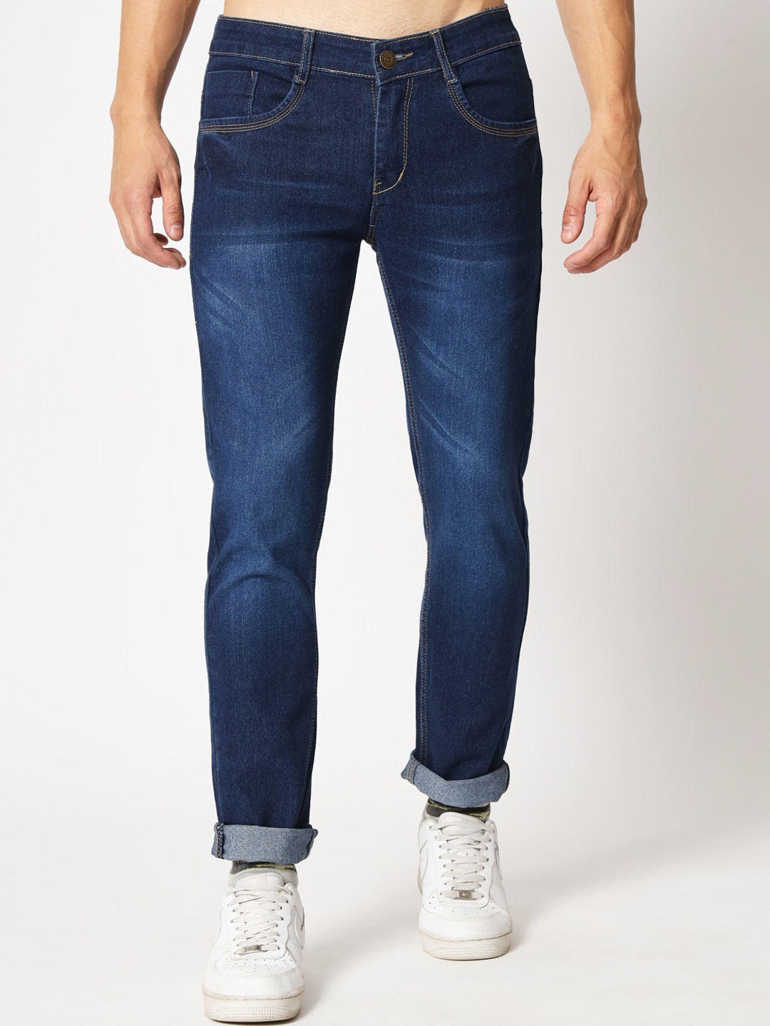 

RAGZO Men Mid Rise Slim Fit Clean Look Light Fade Stretchable Jeans, Blue