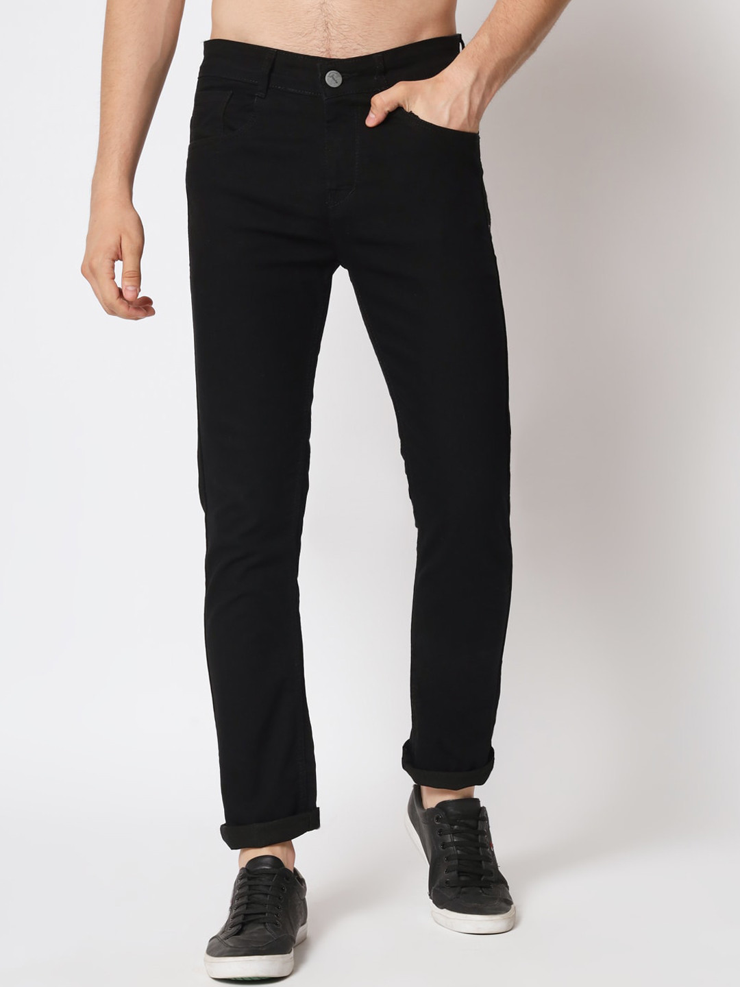 

RAGZO Men Mid Rise Slim Fit Clean Look Stretchable Jeans, Black