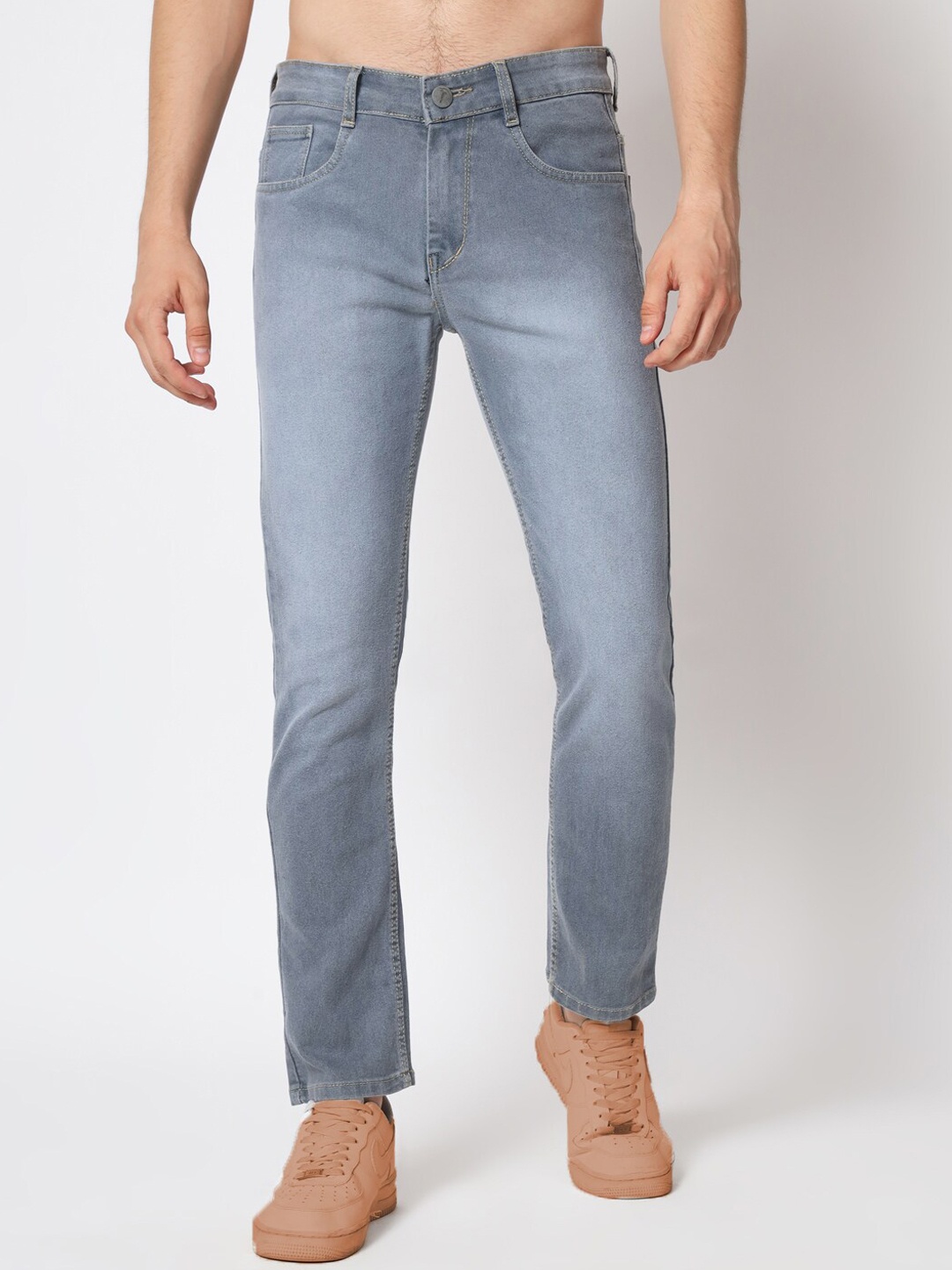 

RAGZO Men Mid Rise Slim Fit Clean Look Heavy Fade Stretchable Jeans, Grey