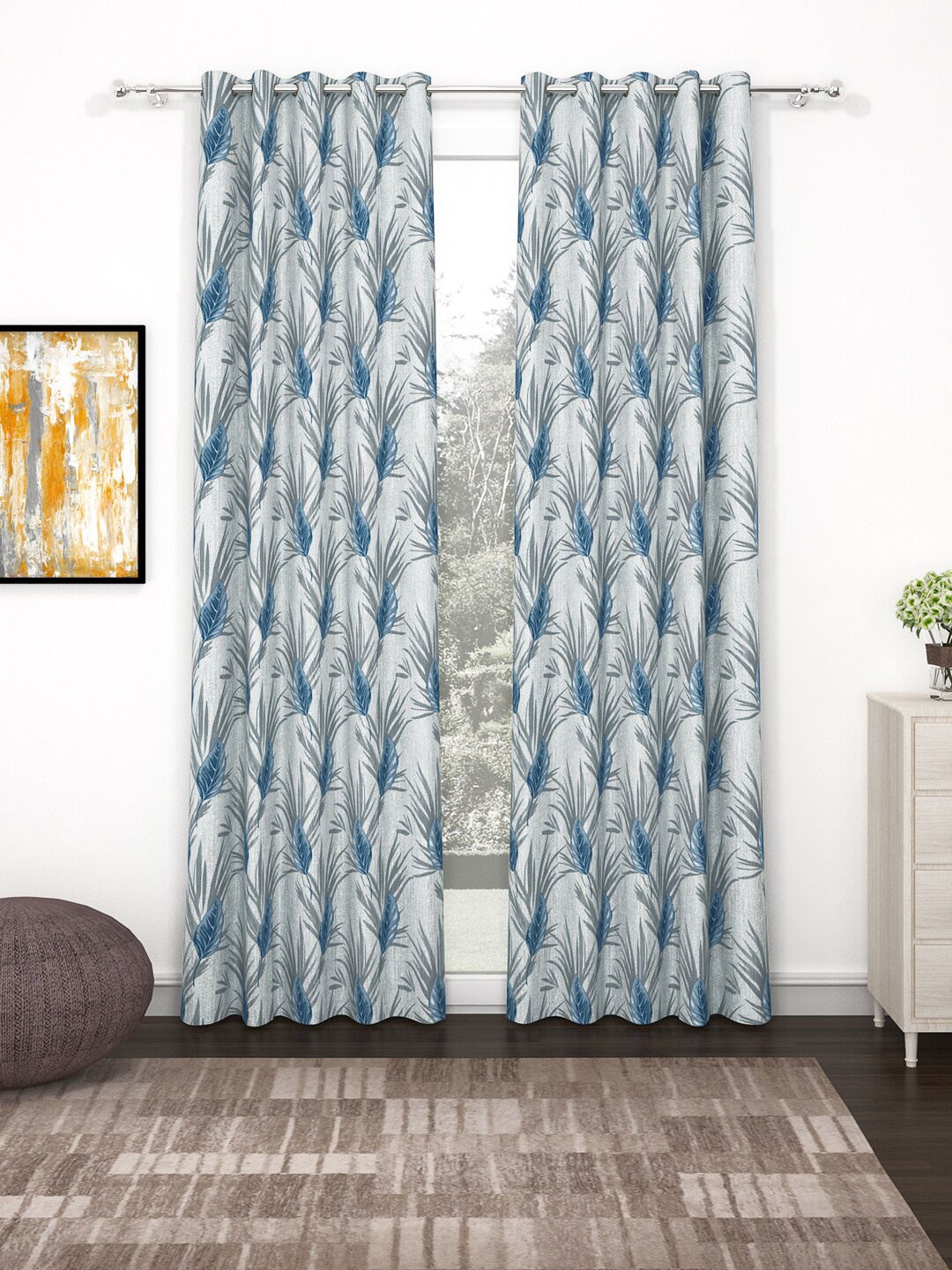 

Bedspun Grey & Blue 2-Pieces Floral Door Curtains