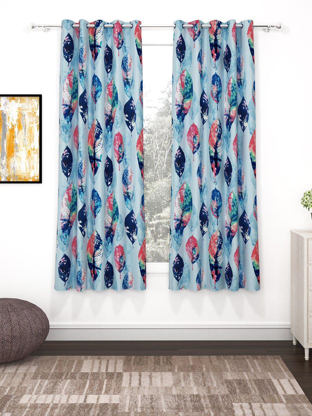

Bedspun Blue & Pink 2-Pieces Floral Window Curtains