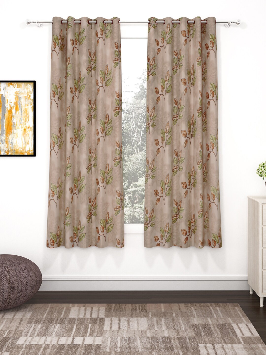 

Bedspun Brown & Green 2-Pieces Floral Window Curtains