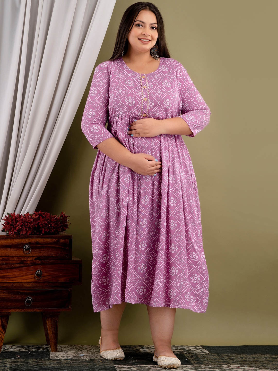 

Mialo fashion Plus Size Ethnic Motifs Printed Gotta Patti Maternity & Feeding Dress, Purple