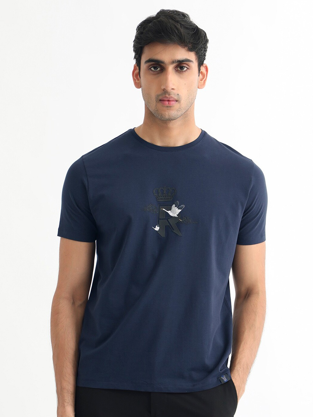 

RARE RABBIT Men Rings-4 Slim Fit Solid Polo Collar T-Shirt, Blue