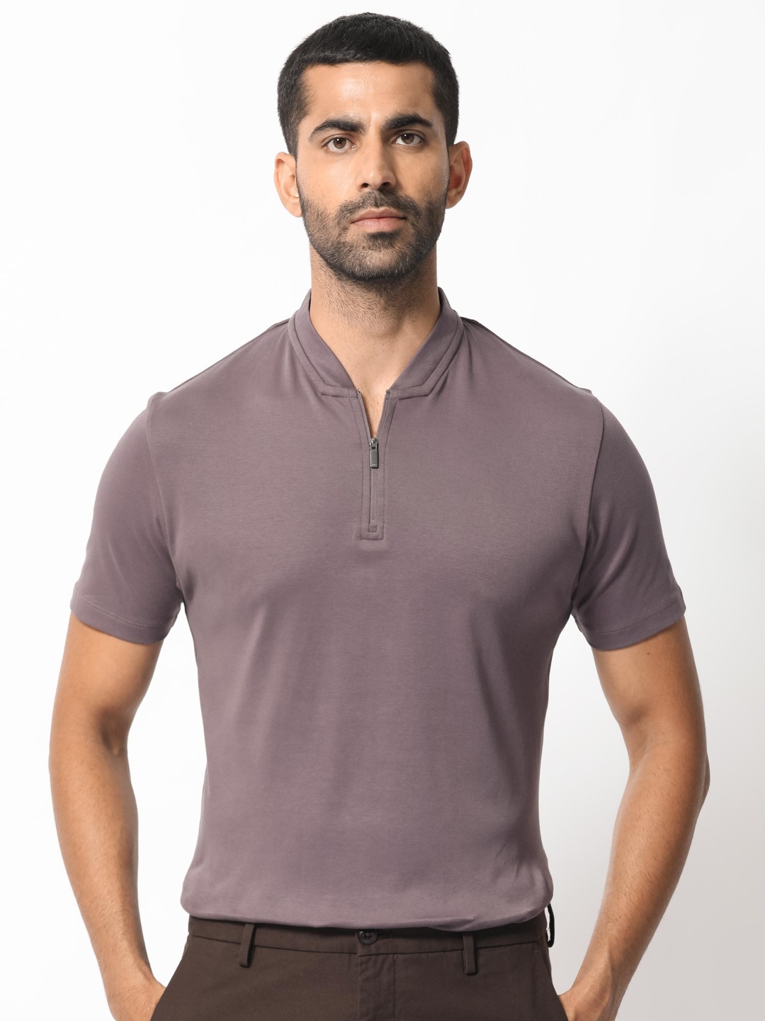 

RARE RABBIT Men Rings-4 Slim Fit Solid Polo Collar T-Shirt, Purple