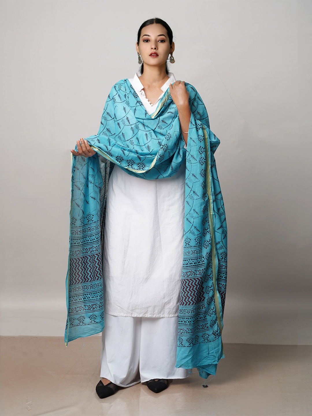 

Unnati Silks Ethnic Motifs Printed Pure Cotton Dupatta, Blue