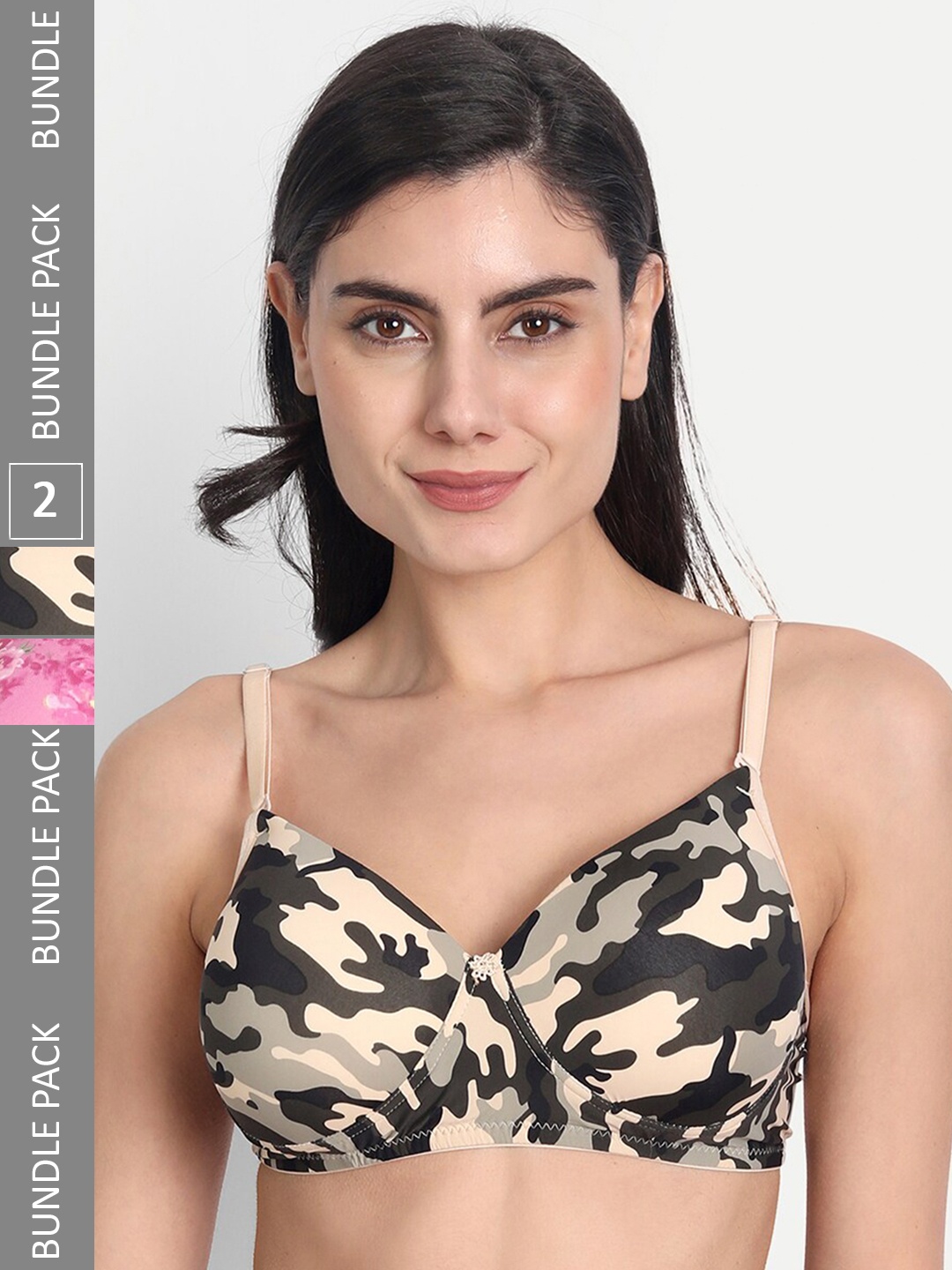 

Aimly Pack Of 2 Floral Printed Dry Fit Padded Non-Wired Full Coverage Push-Up Bra, Pink