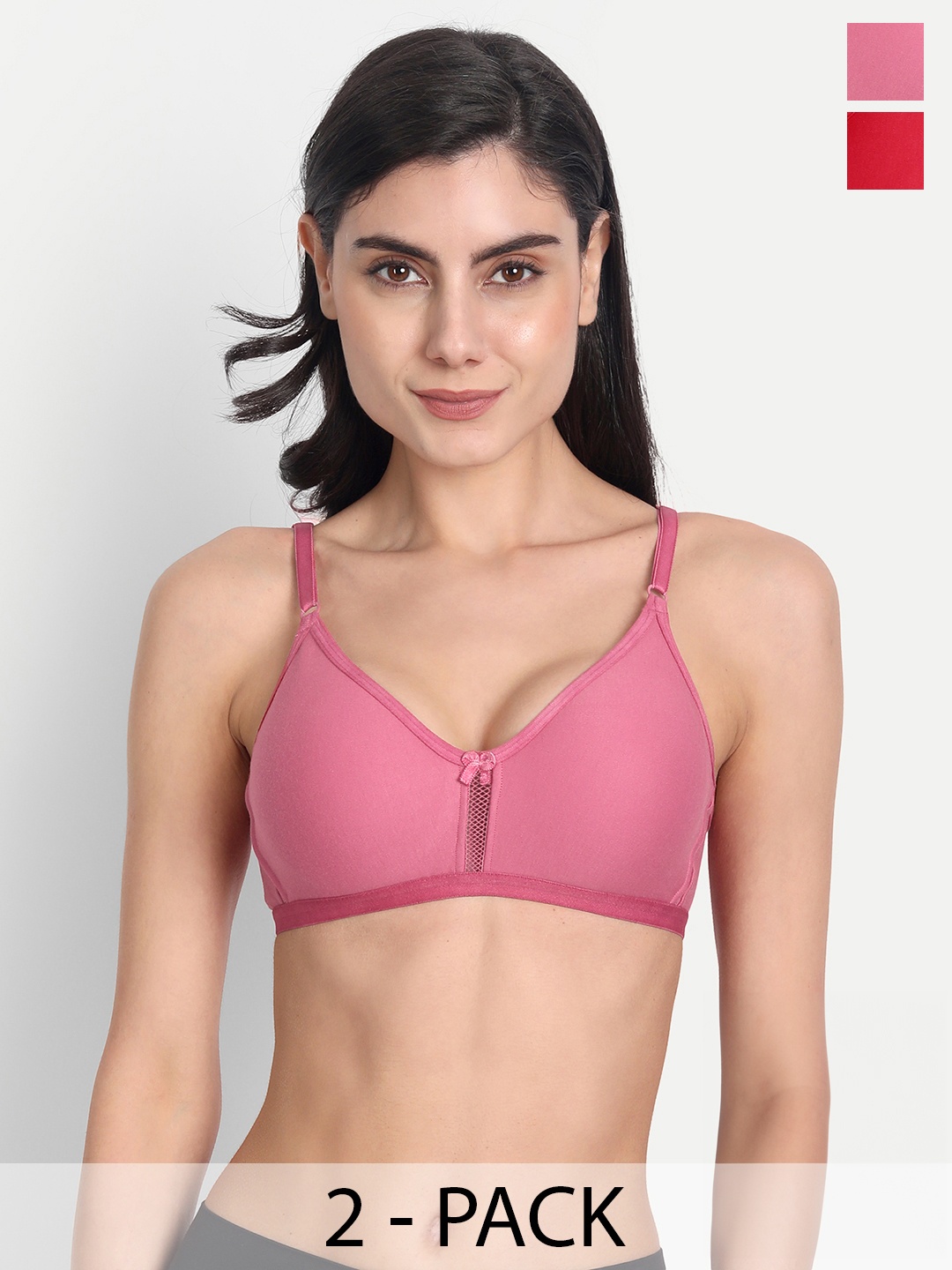 

Aimly Pack Of 2 Seamless Non-Padded Non-Wired Full Coverage Cotton T-Shirt Bra, Pink