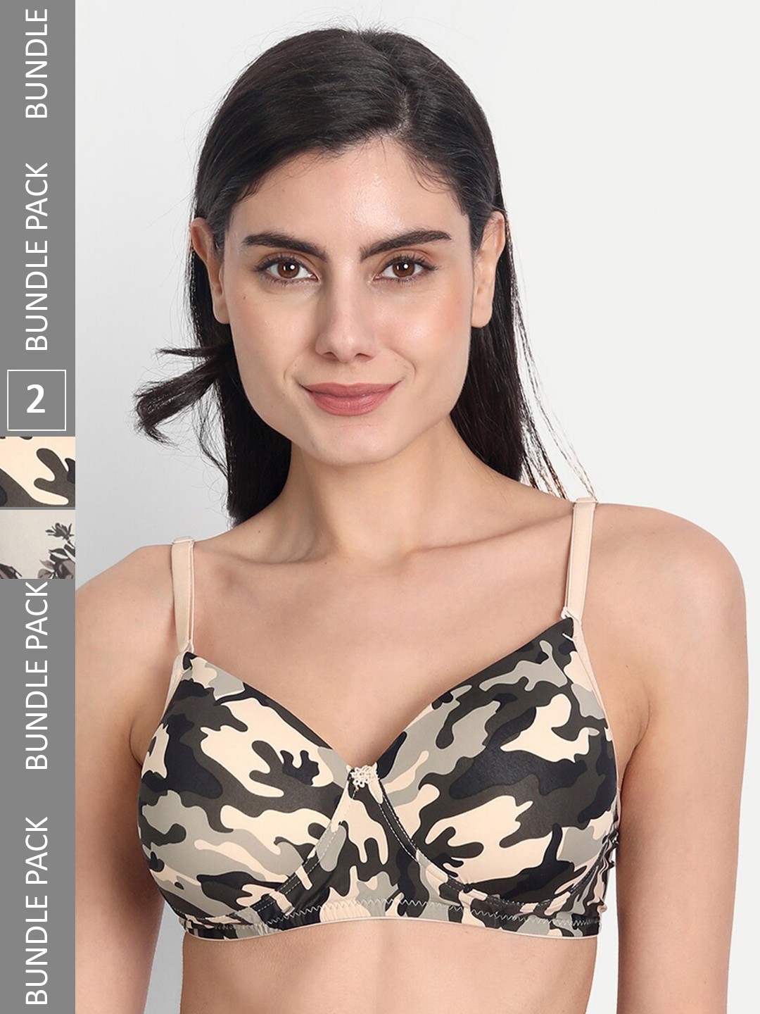 

Aimly Pack Of 2 Abstract Printed Dry Fit Padded Non-Wired Full Coverage Push-Up Bra, Black