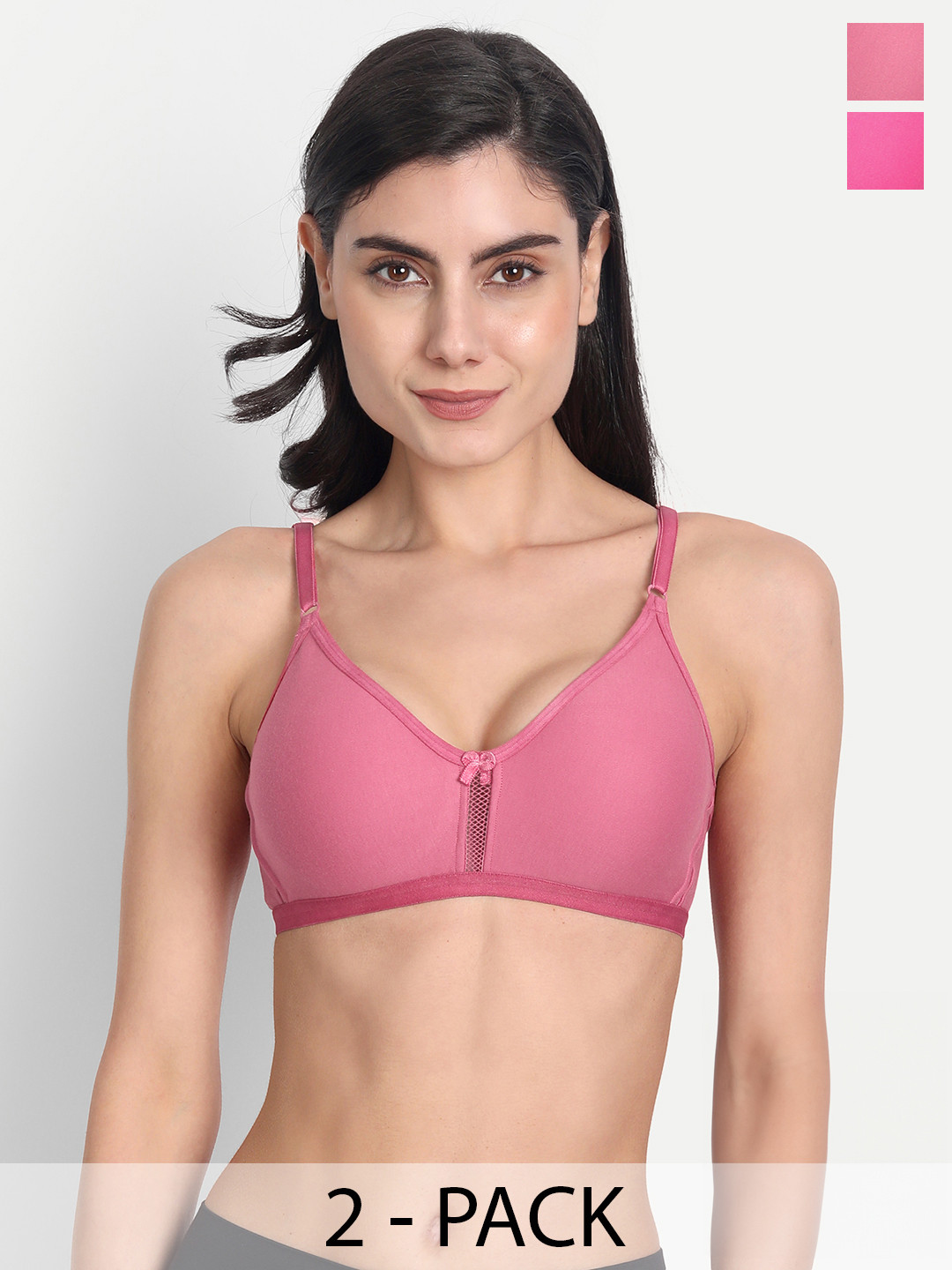 

Aimly Pack Of 2 Seamless Non-Padded Non-Wired Full Coverage Cotton T-Shirt Bra, Pink