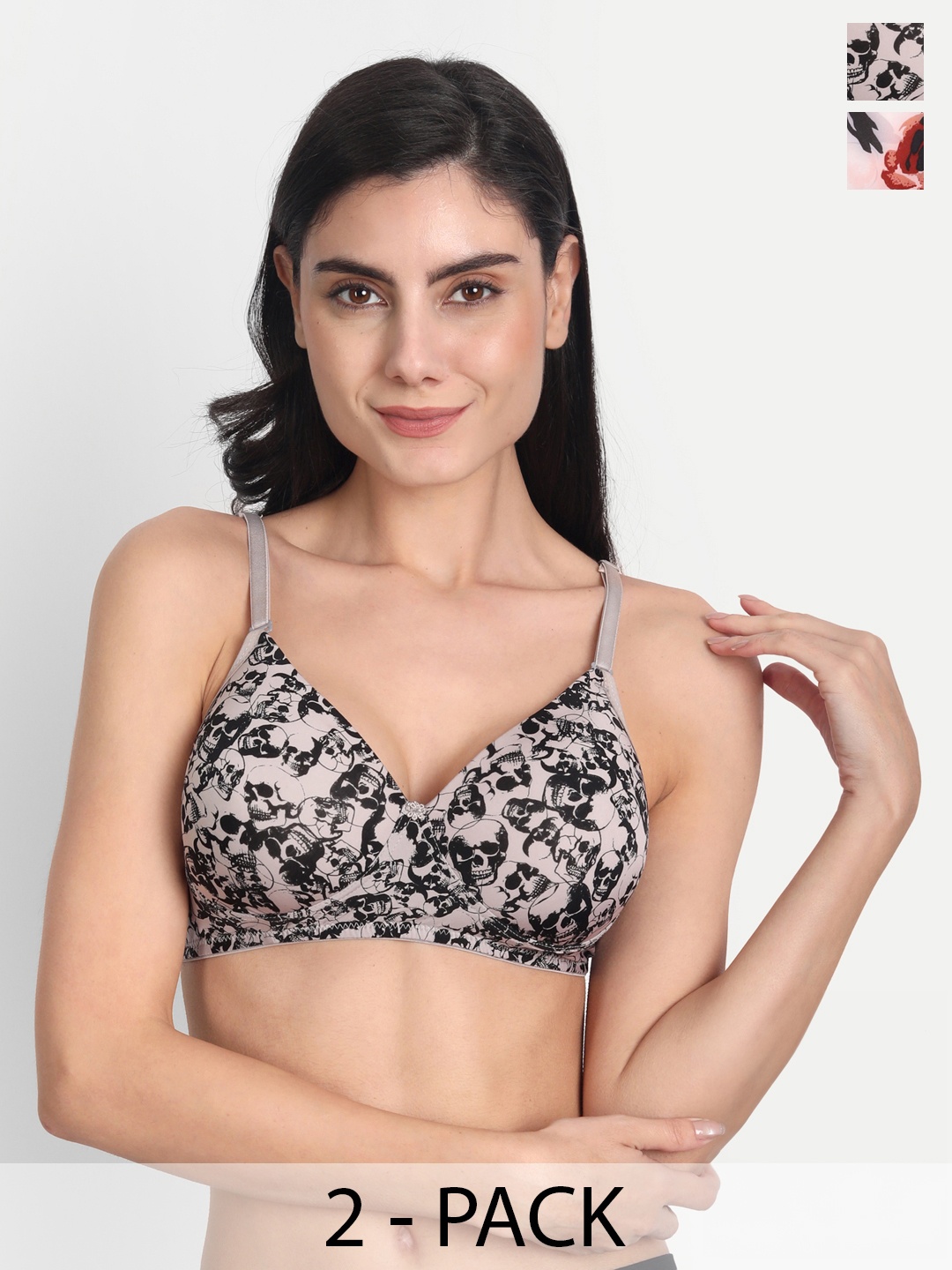 

Aimly Pack Of 2 Floral Printed Dry Fit Padded Non-Wired Full Coverage Push-Up Bra, Pink