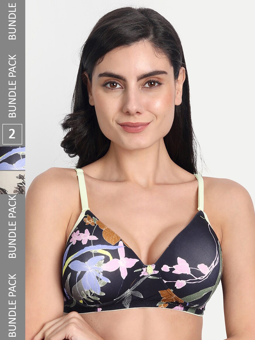 

Aimly Pack Of 2 Abstract Printed Dry Fit Padded Non-Wired Full Coverage Push-Up Bra, Black