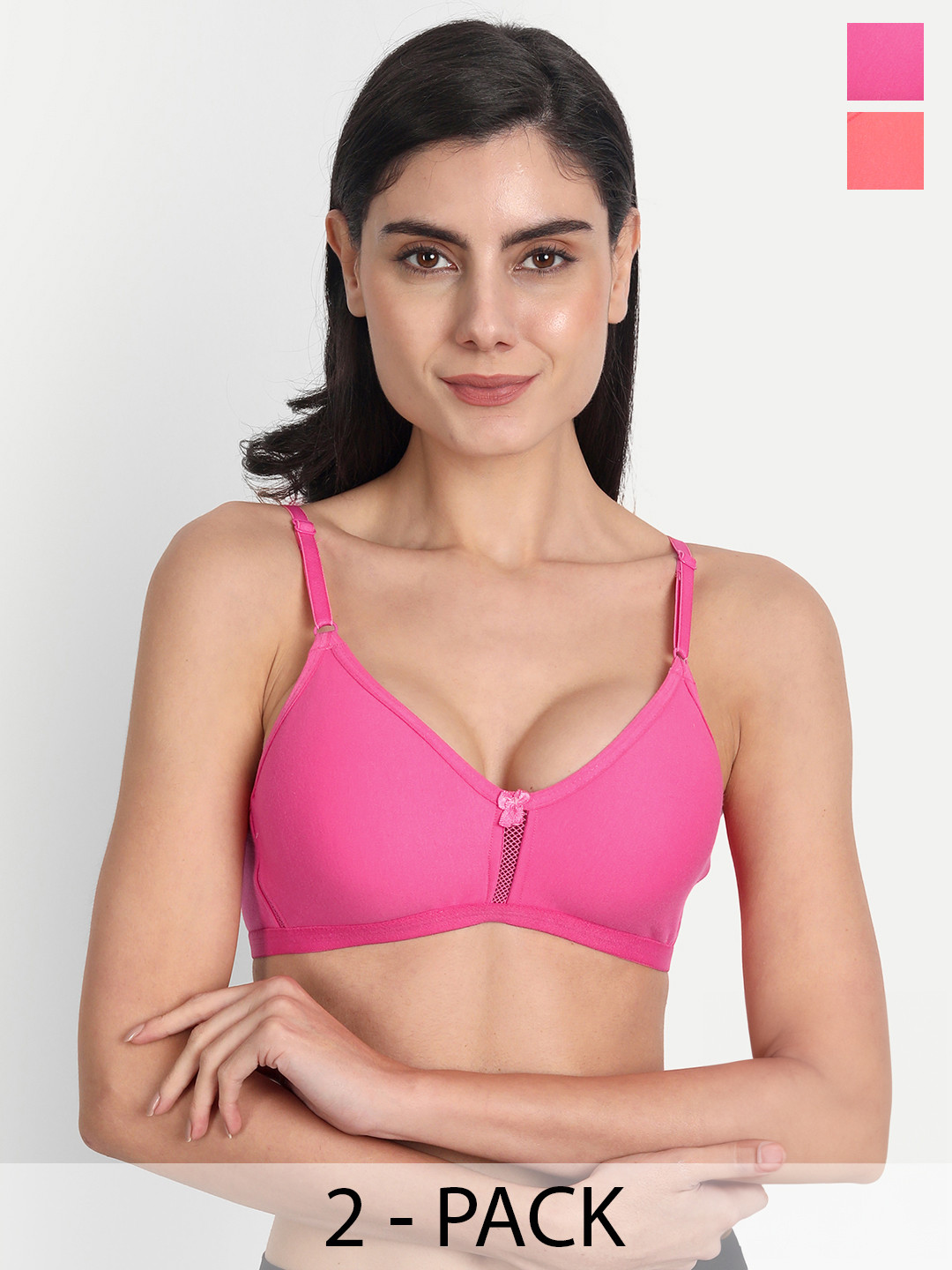 

Aimly Pack Of 2 Seamless Non-Padded Non-Wired Full Coverage Cotton T-Shirt Bra, Pink