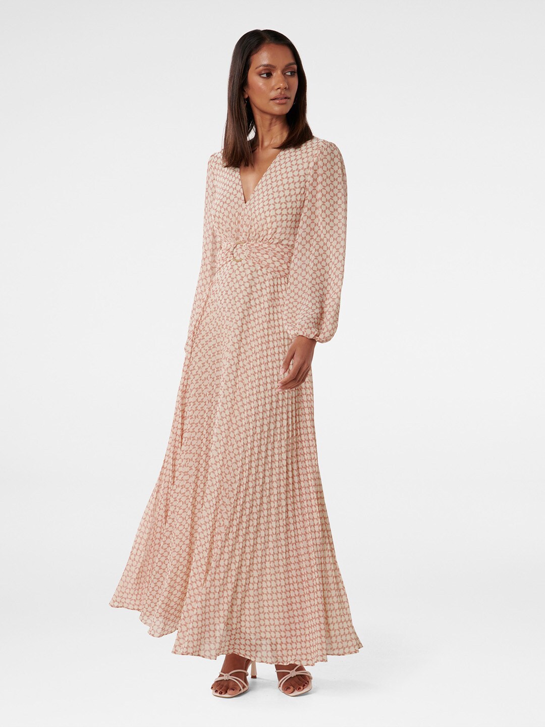 

Forever New Printed Puff Sleeve A-line Maxi Dress, Cream