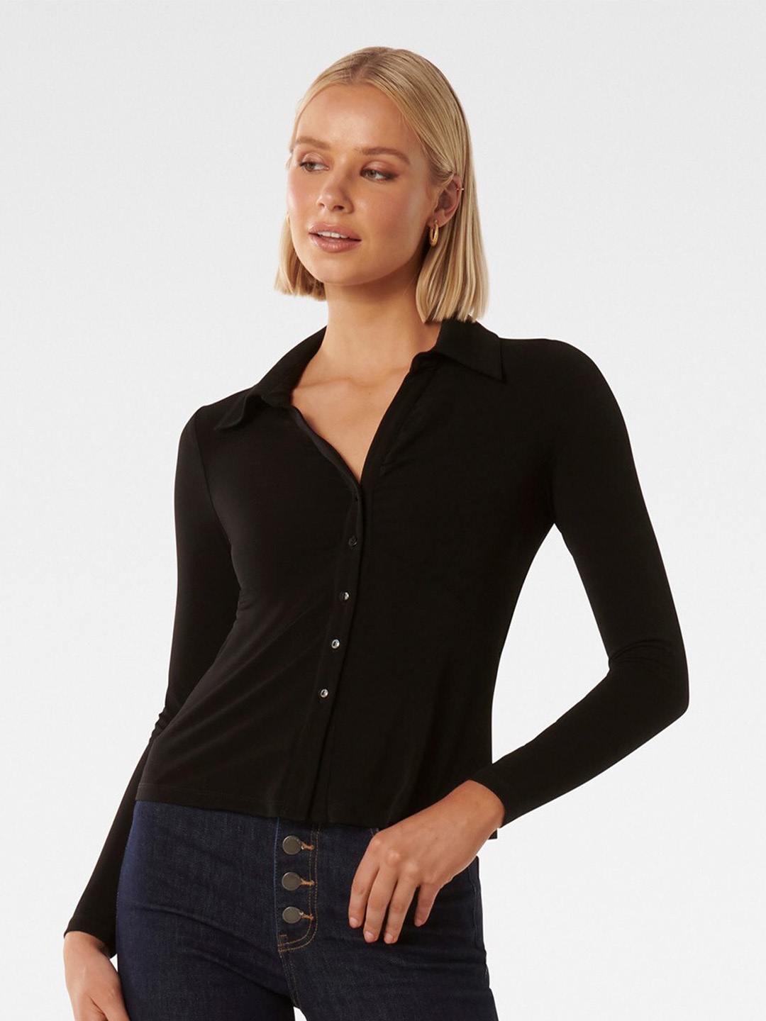 

Forever New Spread Collar Opaque Casual Shirt, Black