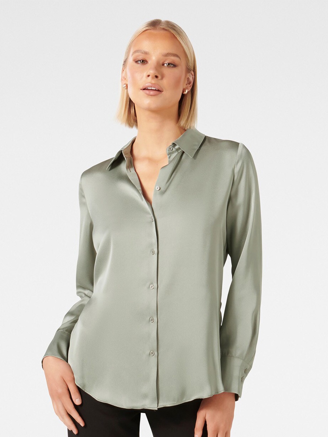 

Forever New Spread Collar Opaque Formal Shirt, Green