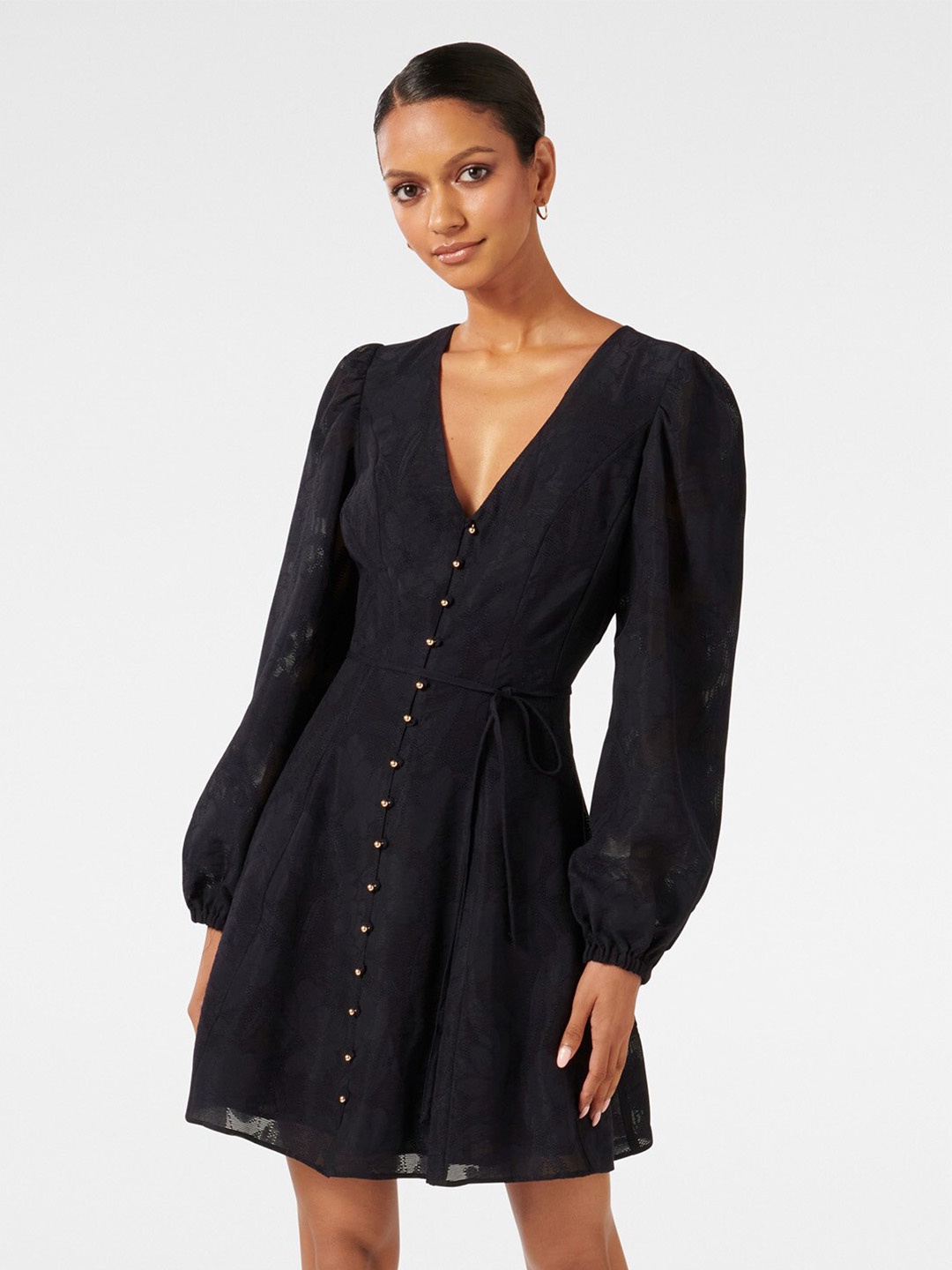 

Forever New V-Neck Lace A-Line Mini Dress, Navy blue