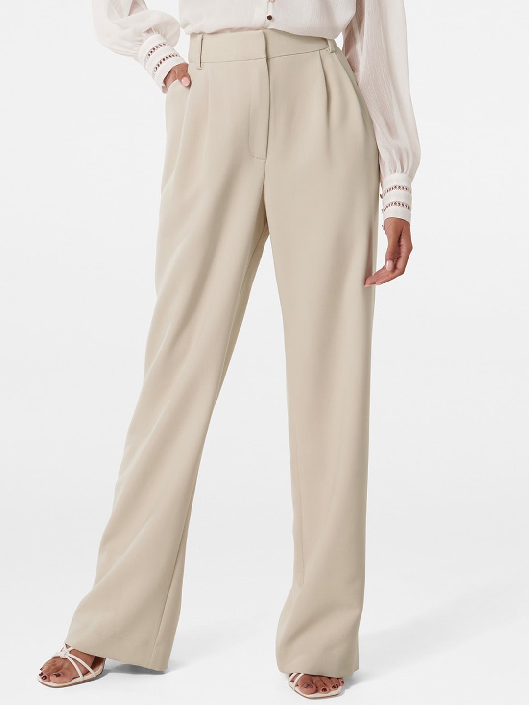 

Forever New Women Straight Fit High-Rise Trousers, Cream