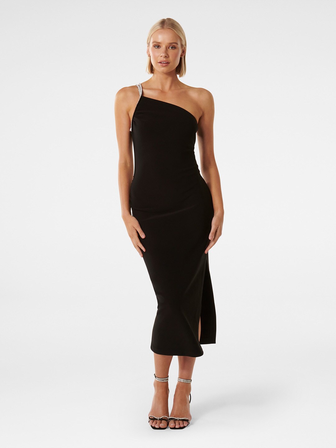 

Forever New One shoulder Embellished Bodycon Midi Dress, Black