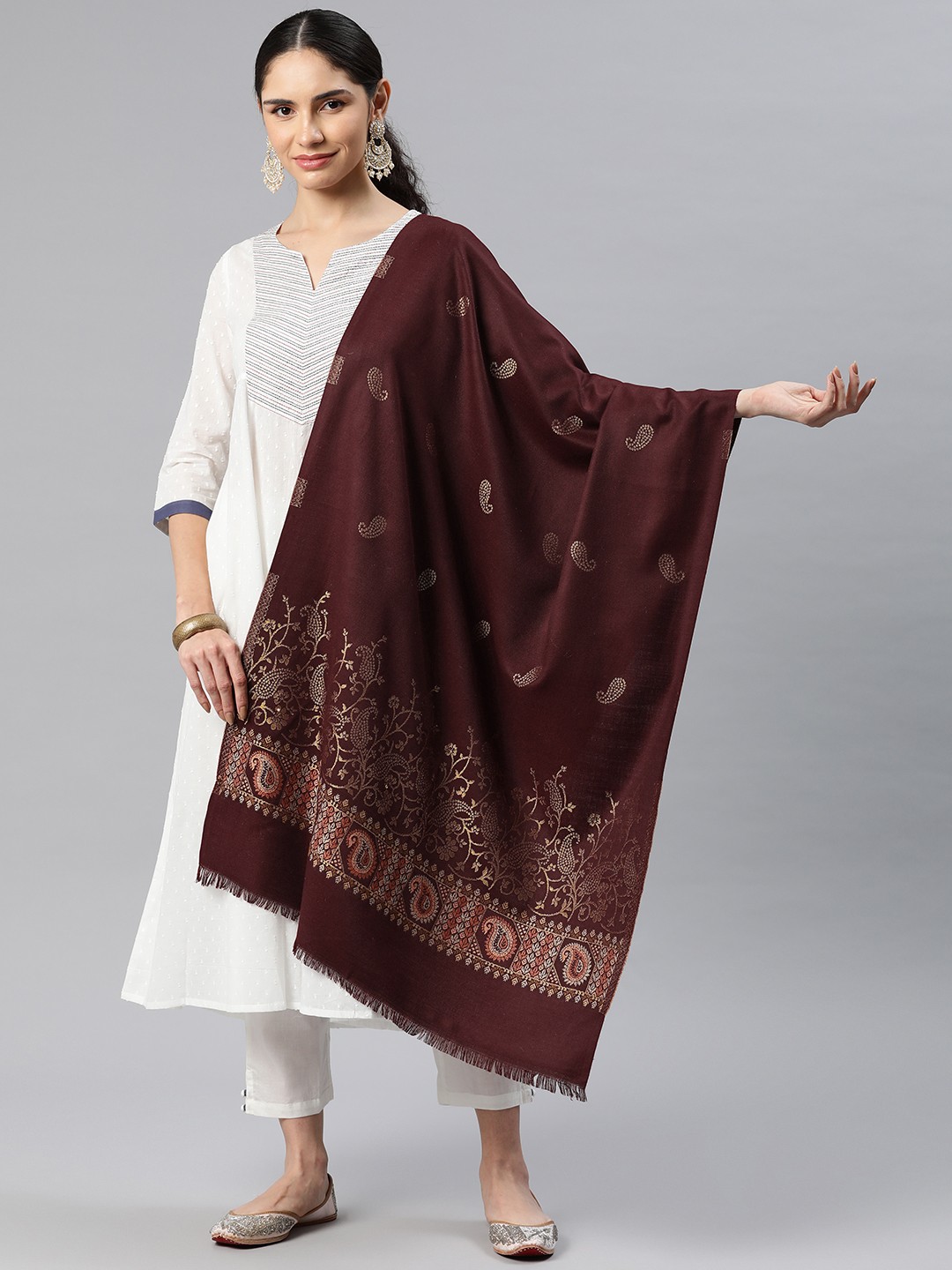 

HK colours of fashion Paisley Woven Design Pashmina Stole, Coffee brown
