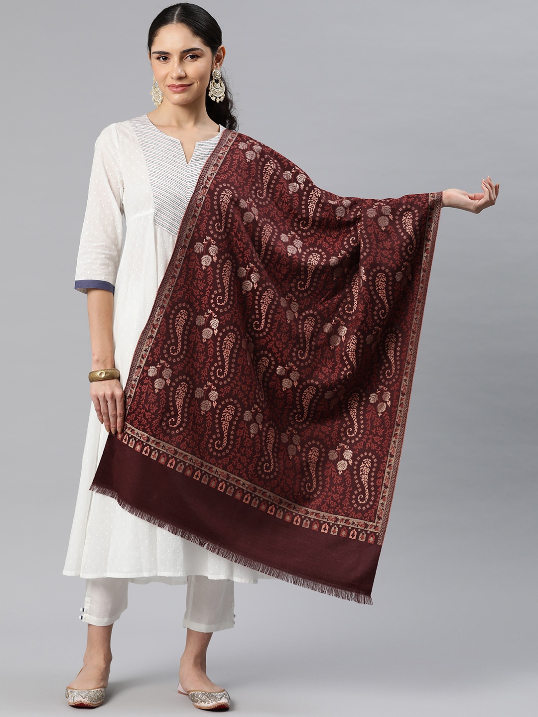 

HK colours of fashion Paisley Woven Design Pashmina Stole, Coffee brown