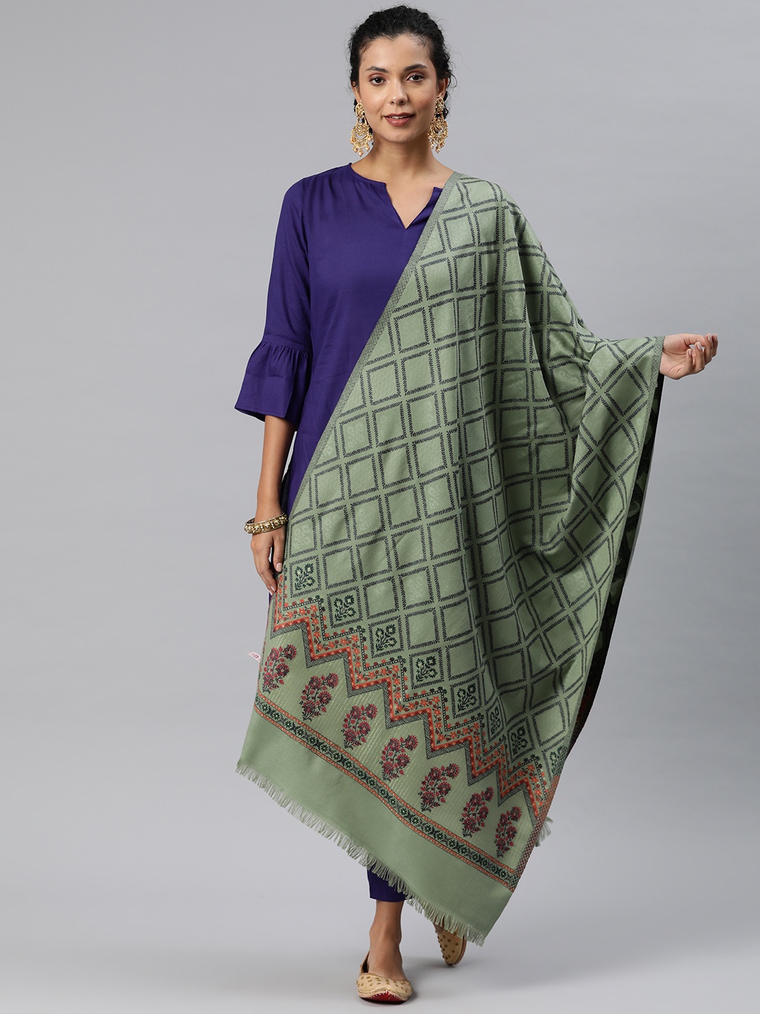 

HK colours of fashion Women Geometric Woven Design Pashmina Shawl, Green