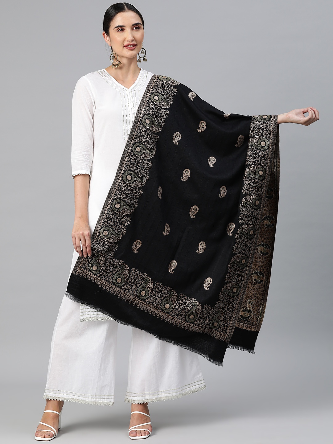 

HK colours of fashion Women Paisley Woven Design Stole, Black