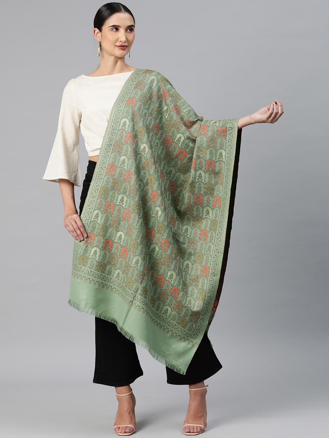 

HK colours of fashion Women Ethnic Motifs Woven Design Pashmina Shawl, Green