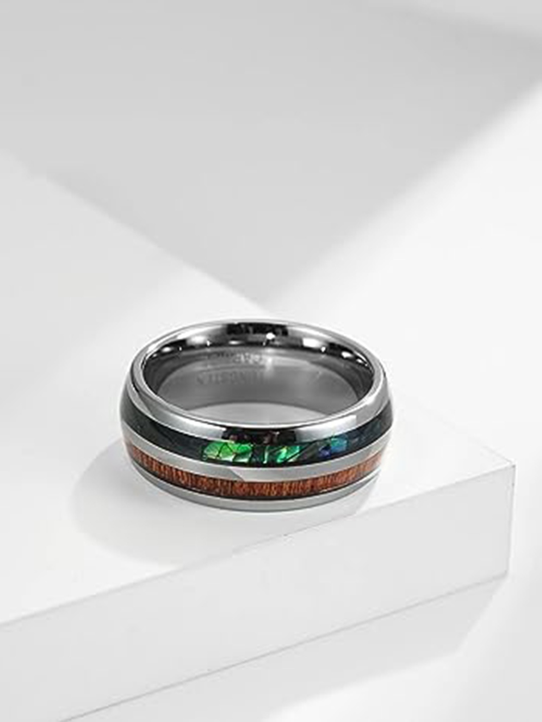 

VIEN Silver-Plated Opal Hawaiian Koa Wood High Polished Finger Ring