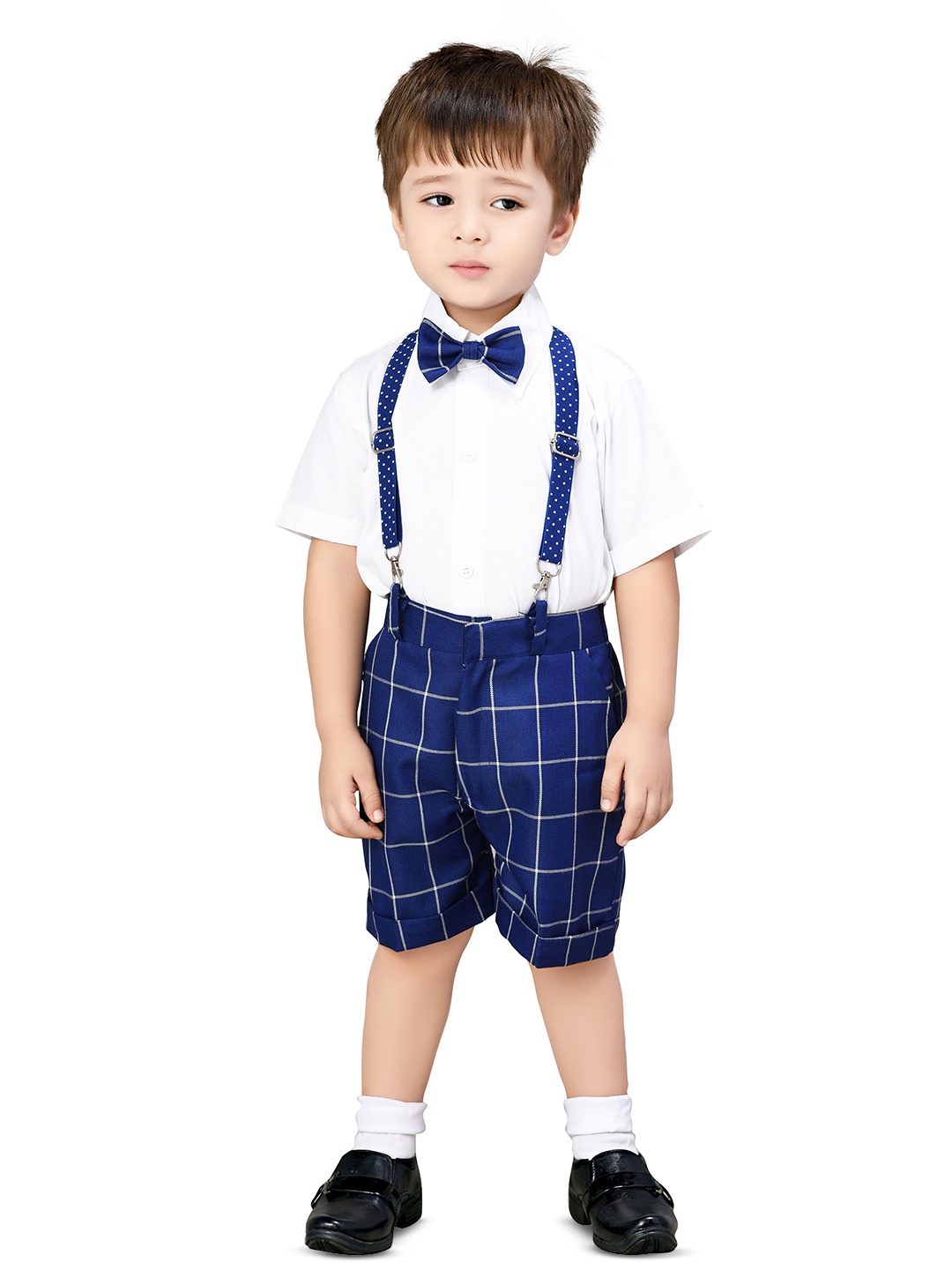 

BAESD Boys Shirt & Shorts With Suspenders, White