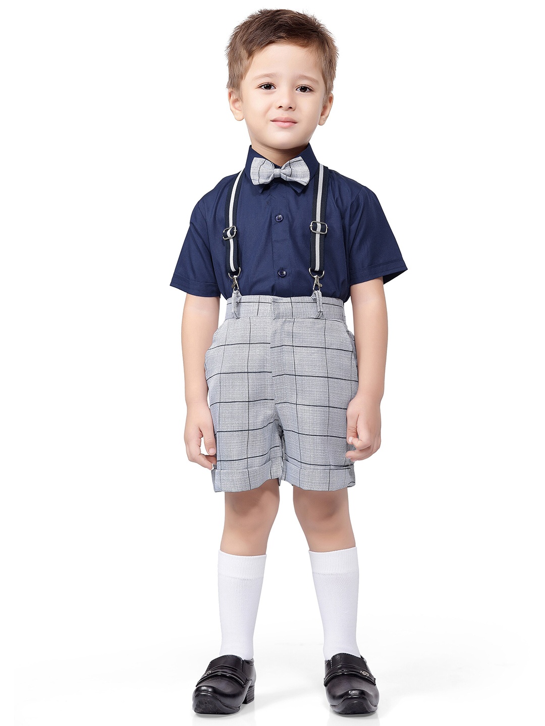 

BAESD Boys Shirt & Shorts With Suspenders, Navy blue