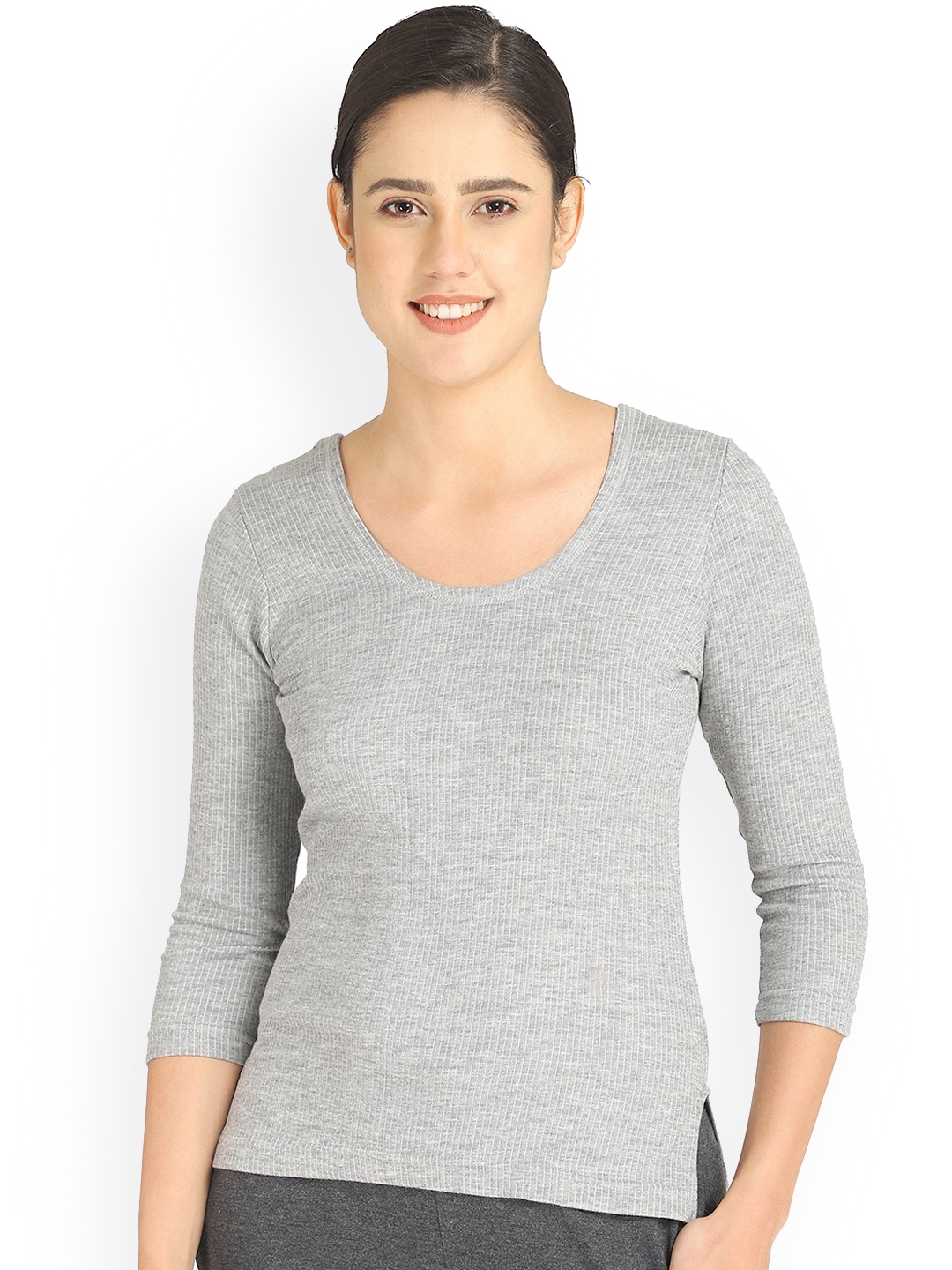 

BODYCARE INSIDER Round Neck Cotton Thermal Top, Grey
