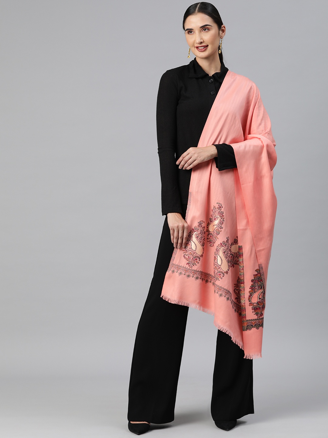 

HK colours of fashion Women Paisley Woven Design Pashmina Stole, Pink