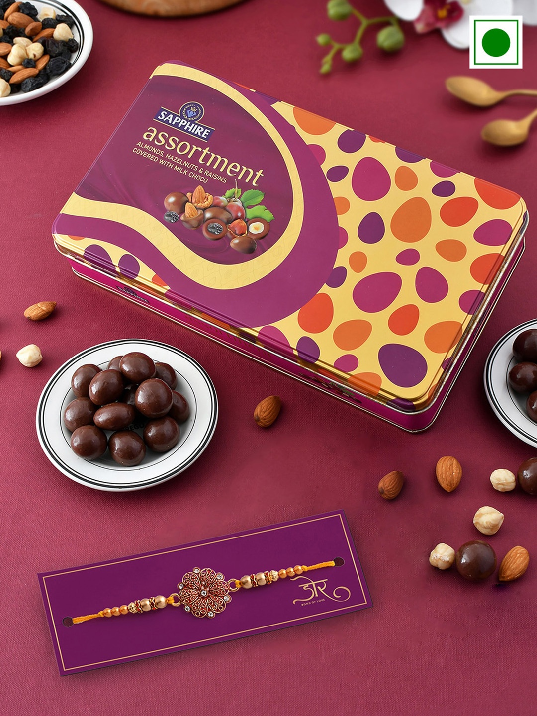 

Hyperfoods Floral Beaded Rakhi With Chocolate Gift Set, Purple