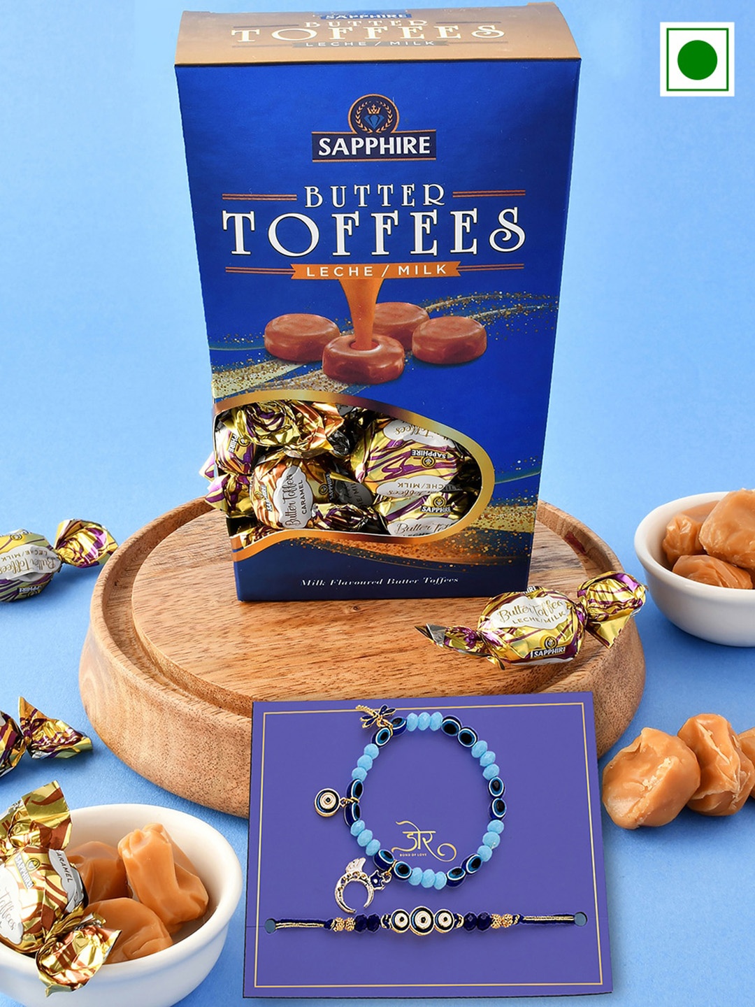 

Hyperfoods Set Of 2 Bhai Bhabhi Rakhis With Chocolate Gifts Set, Blue