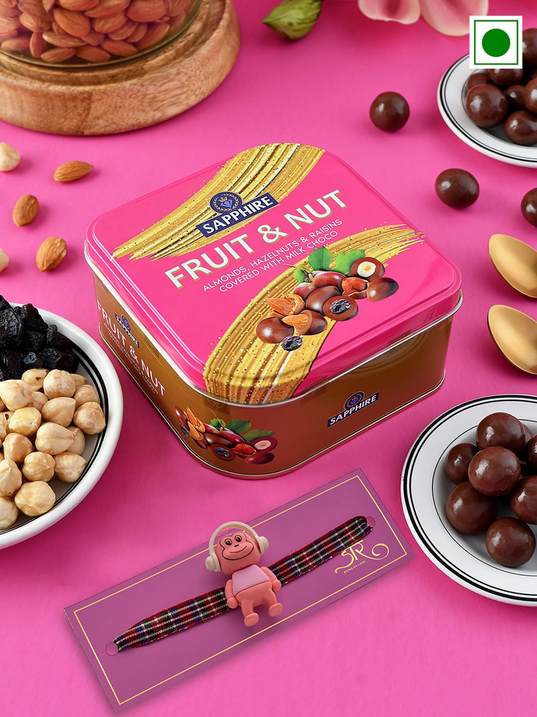 

Hyperfoods Kids Monkey Charm Rakhi With Sapphire Chocolate Set - 90g, Pink