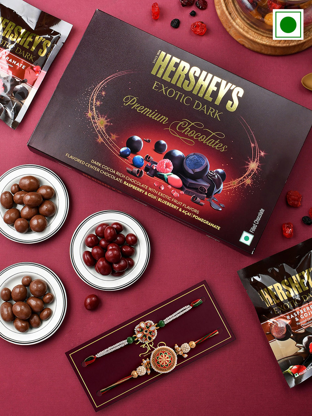 

Hyperfoods Set Of 2 Beaded Rakhis With Hershey's Chocolate Gift Set 45g Each, White