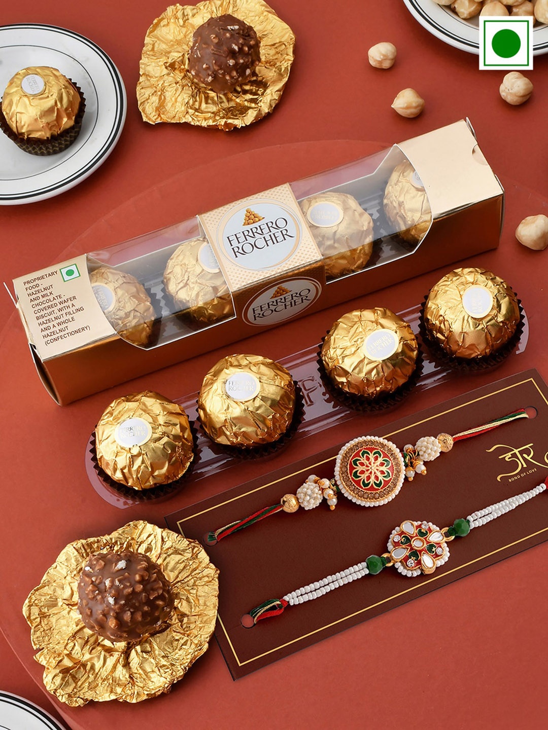 

Hyperfoods Ferrero Rocher Pack 4Pcs with 2 Rakhi, Gold