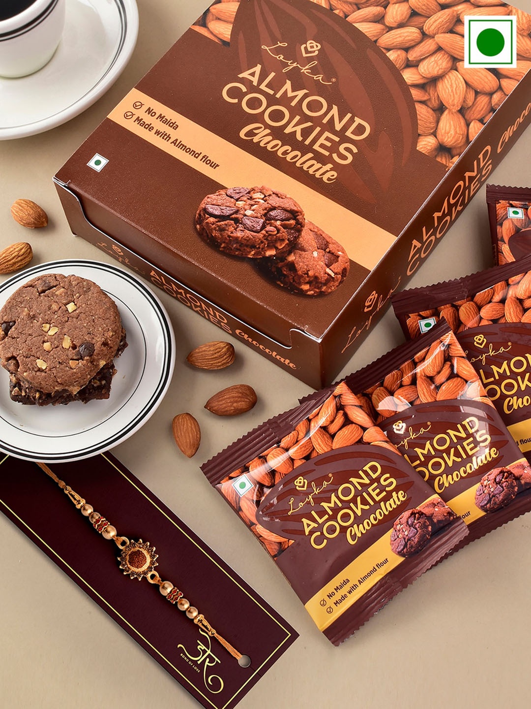 

Hyperfoods Rakhi With Loyka Almond Chocolate Cookies Set, Brown