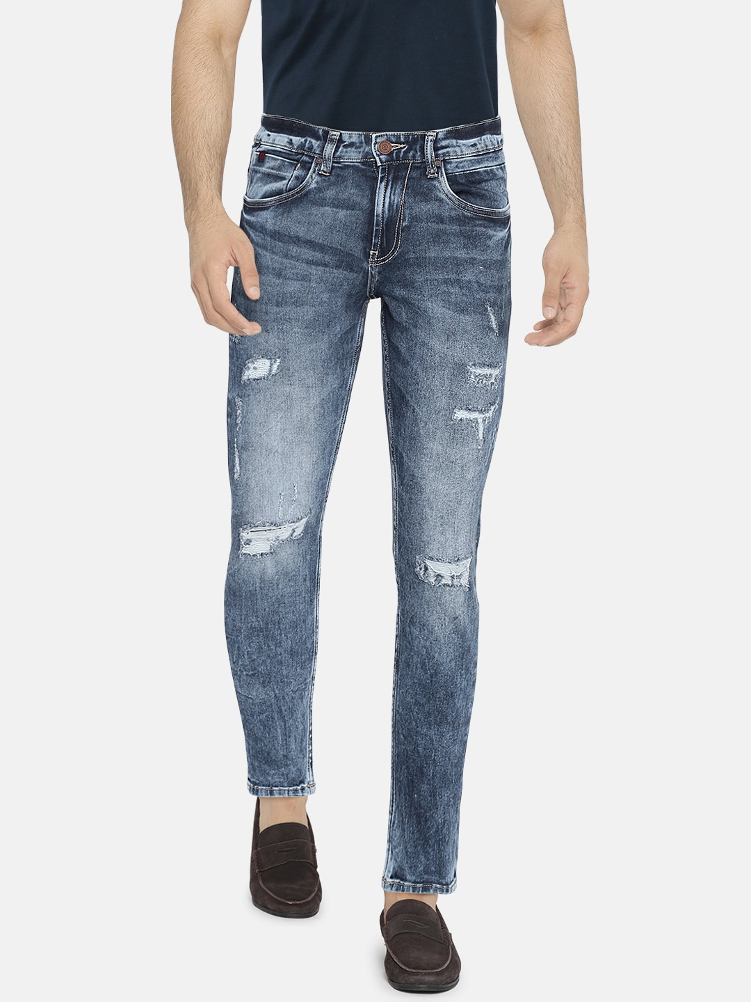 

LOCOMOTIVE Men Blue Tapered Fit Mid-Rise Highly Distressed Stretchable Jeans
