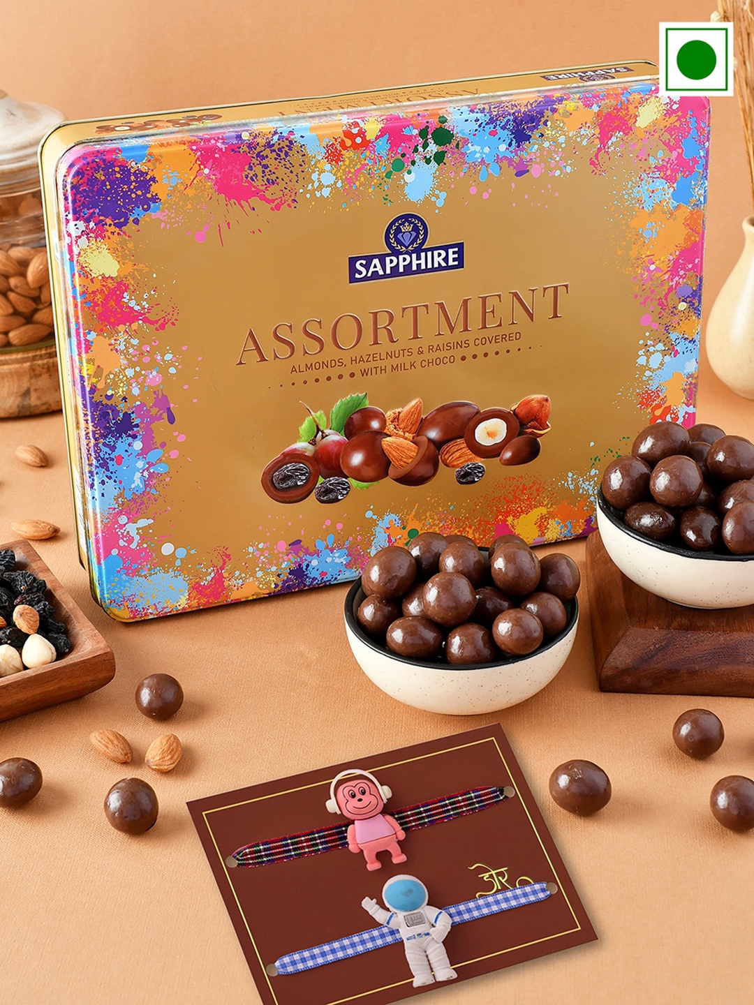 

Hyperfoods Set Of 2 Rakhi With Sapphire Chocolate Coated Fruit & Nut Combo, Brown